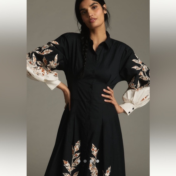 Anthropologie NWT Long-Sleeve Embellished Midi Shirt Dress size S. - Picture 5 of 16